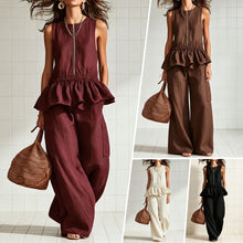 Load image into Gallery viewer, Sleeveless pleated vest wide leg pants set
