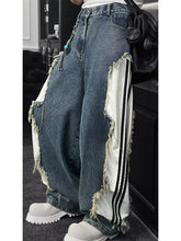 Load image into Gallery viewer, Deconstructed Raw Edge Stripe Patchwork Cargo Jeans

