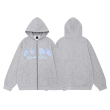 Load image into Gallery viewer, Shell starfish hooded cardigan women's blue plaid embroidered sweatshirt jacket

