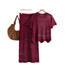 Load image into Gallery viewer, Hollow out short sleeved top and half skirt two-piece set
