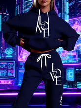 Lade das Bild in den Galerie-Viewer, Plus Size Casual Love Print Hoodie &amp; Sweatpants Two-Piece Set
