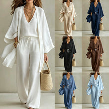 Load image into Gallery viewer, Loose cardigan sleeveless vest long pants three piece set for women

