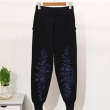 Load image into Gallery viewer, Casual Embroidered Sequin Sets For Women O Neck Long Sleeve Tops High Waist Pants Print Two Piece Set
