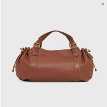 Load image into Gallery viewer, Black large capacity soft leather tote bag with pleated drawstring hand-held shoulder bag
