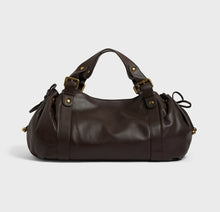 Load image into Gallery viewer, Black large capacity soft leather tote bag with pleated drawstring hand-held shoulder bag

