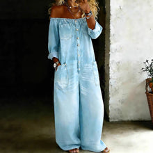 Load image into Gallery viewer, Single-Breasted Off-Shoulder Washed Overalls for Women
