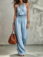 Load image into Gallery viewer, Sleeveless Backless Waist-Tie Halter Wide-Leg Jumpsuit for Women
