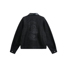 Load image into Gallery viewer, PU Leather Patchwork Burnout Denim Jacket for Men with Turn-down Collar

