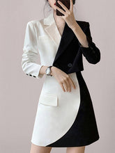 Load image into Gallery viewer, Two Piece Sets For Women Notched Collar Long Sleeve Spliced Button Top High Waist Mini Skirt Slim Set Female
