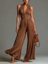 Load image into Gallery viewer, White Pleated Strap Neck Long Wide Leg Jumpsuit
