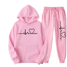 Load image into Gallery viewer, Heart Print Long Sleeve Pullover Hoodie Sweatshirt and Pants Two-Piece Set
