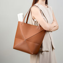 Load image into Gallery viewer, Large capacity single shoulder geometric splicing folding bucket bag
