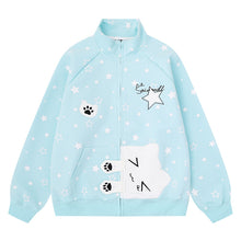 Load image into Gallery viewer, Light gray star print stand up collar zipper cardigan jacket
