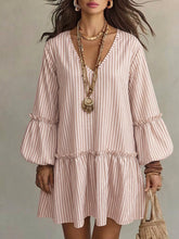 Load image into Gallery viewer, Style Autumn New Women's Long Sleeve Dress Stripe Print V-Neck Lantern Sleeve Loose Mini Dress
