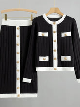 Load image into Gallery viewer, French Knitted Cardigan Jacket Black Half Skirt Sets
