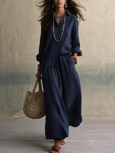 Load image into Gallery viewer, Summer High-End Shirt Collar Outfit Loose Cotton Linen Women's Set

