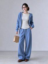 Load image into Gallery viewer, Casual Sport Blue Hoodie Jacket and Wide Leg Pants Two Piece Set for Women
