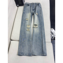 Load image into Gallery viewer, Retro Distressed Design Denim Pants
