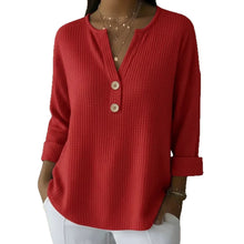 Load image into Gallery viewer, V-neck Waffle Knit Women's Sweater Solid Color Casual Long Sleeve Top Pullover
