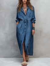 Load image into Gallery viewer, Spring and Autumn Casual Drawstring Waist Shirt Dress Loose Style for Women
