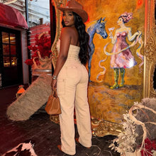 Load image into Gallery viewer, Fashion Women's Strapless Jumpsuit Sexy Side Tie Distressed Denim One-Piece Pants
