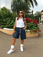 Lade das Bild in den Galerie-Viewer, Washed Tie-Up Distressed Frayed Denim Shorts with Belt Loops
