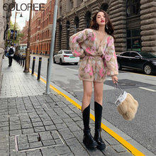 Load image into Gallery viewer, Ins Fashion Floral Jacquard Knitted Cardigan Top+High Waist Shorts Two Piece Sets for Women Autumn Winter Clothes
