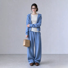 Load image into Gallery viewer, Casual Sport Blue Hoodie Jacket and Wide Leg Pants Two Piece Set for Women
