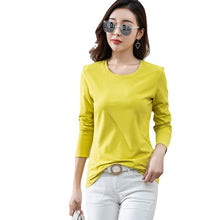 Load image into Gallery viewer, Round neck solid color long sleeved T-shirt for women
