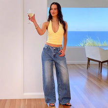 Load image into Gallery viewer, Vintage Washed Heart Back Pocket Wide Leg Jeans, Fashion Loose Girl Style Jeans for Women
