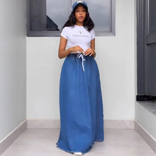 Load image into Gallery viewer, Women's Denim Skirt Washed Soild Color Drawstring Dress
