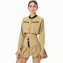 Load image into Gallery viewer, Women O Neck Long Sleeve Coat High Waist Spliced Button Skirt  Sets
