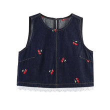 Cargar imagen en el visor de la galería, Embroidered Washed Denim Short Vest+Skirt Set
