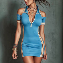 Load image into Gallery viewer, Elastic contrasting striped tight mini dress
