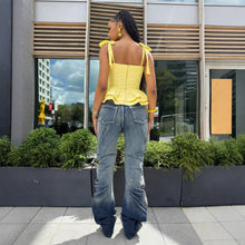 Lade das Bild in den Galerie-Viewer, Street Style Pleated Catwhisker Slim Fit Washed Stack Denim Pants
