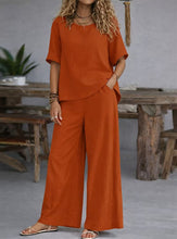 Lade das Bild in den Galerie-Viewer, Casual Loose Rich Style Wide-Leg Pants Linen-Cotton Two-Piece Set for Women
