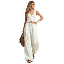 Load image into Gallery viewer, V-neck solid color sleeveless camisole top wide leg pants set
