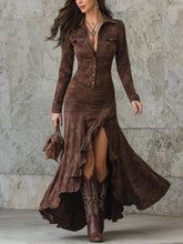 Load image into Gallery viewer, Elegant Zipper Stand Collar Slit Long Dress with Slim Fit
