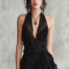 Load image into Gallery viewer, Summer New Black Strap Deep V-neck Chiffon Lace Dress
