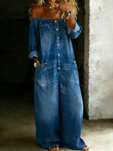 Load image into Gallery viewer, Single-Breasted Off-Shoulder Washed Overalls for Women
