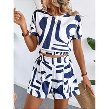 Load image into Gallery viewer, Printed Casual Set Loose Round Neck Short Sleeve Shorts Two-Piece Set
