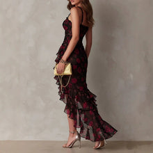 Load image into Gallery viewer, Style Floral Print Strap Irregular Ruffle Hem A-Line Dress
