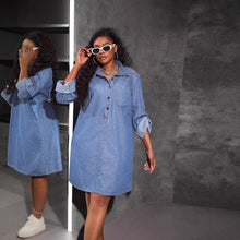 画像をギャラリービューアに読み込む, Style Denim Long Sleeve Loose Fit Retro Dress
