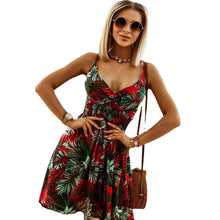 Load image into Gallery viewer, Summer Women's Printed Strap Dress Fashion V-Neck Fitted Short Dress
