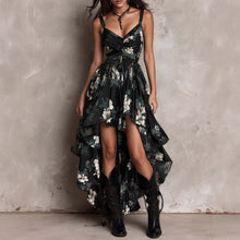 Load image into Gallery viewer, Printed V-Neck Waist Clinched High Slit Camisole Vacation Dress
