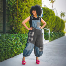 Load image into Gallery viewer, Ripped Checkered Patchwork Pocket 9/10th Length Overalls
