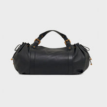 Load image into Gallery viewer, Black large capacity soft leather tote bag with pleated drawstring hand-held shoulder bag
