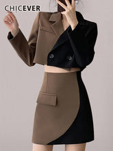 Load image into Gallery viewer, Two Piece Sets For Women Notched Collar Long Sleeve Spliced Button Top High Waist Mini Skirt Slim Set Female
