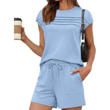 Charger l'image dans la galerie, Summer New Fashion Striped Casual Top and Shorts Solid Color Set for Women
