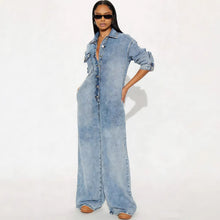 Load image into Gallery viewer, Women's Denim Jumpsuit with Button Front Long Sleeve Bodysuit
